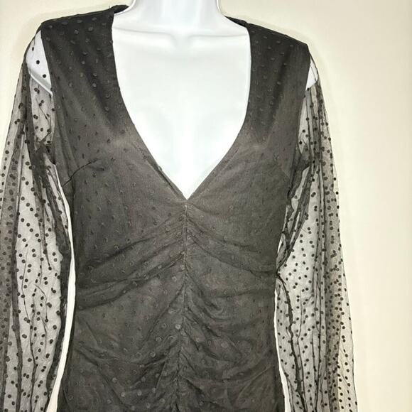 Missguided Witchy Goth Black Sheer Sleeve LBD Mini Dress Sz 6 - Picture 3 of 8